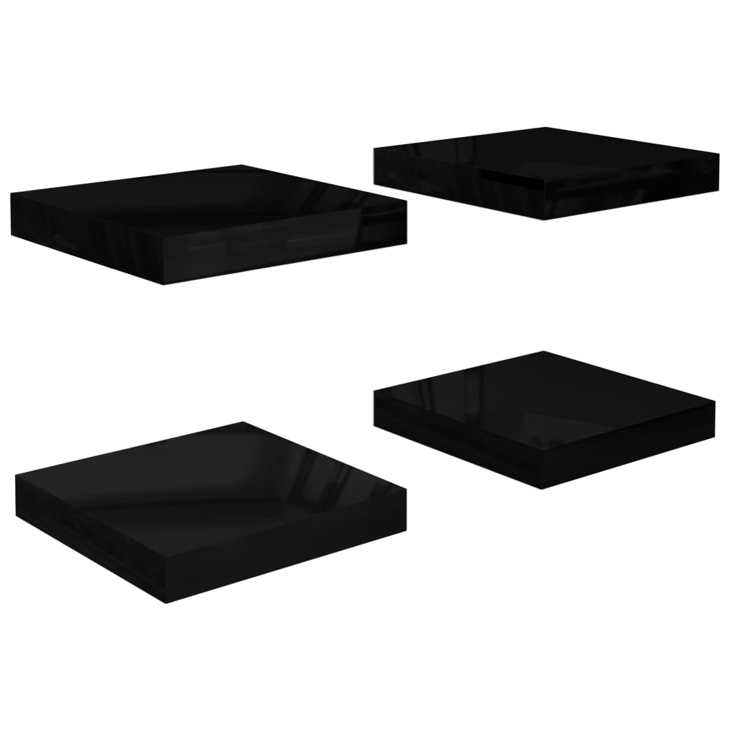 vidaXL Półki ścienne 4 szt., czarne, wysoki połysk, 23x23,5x3,8 cm MDF