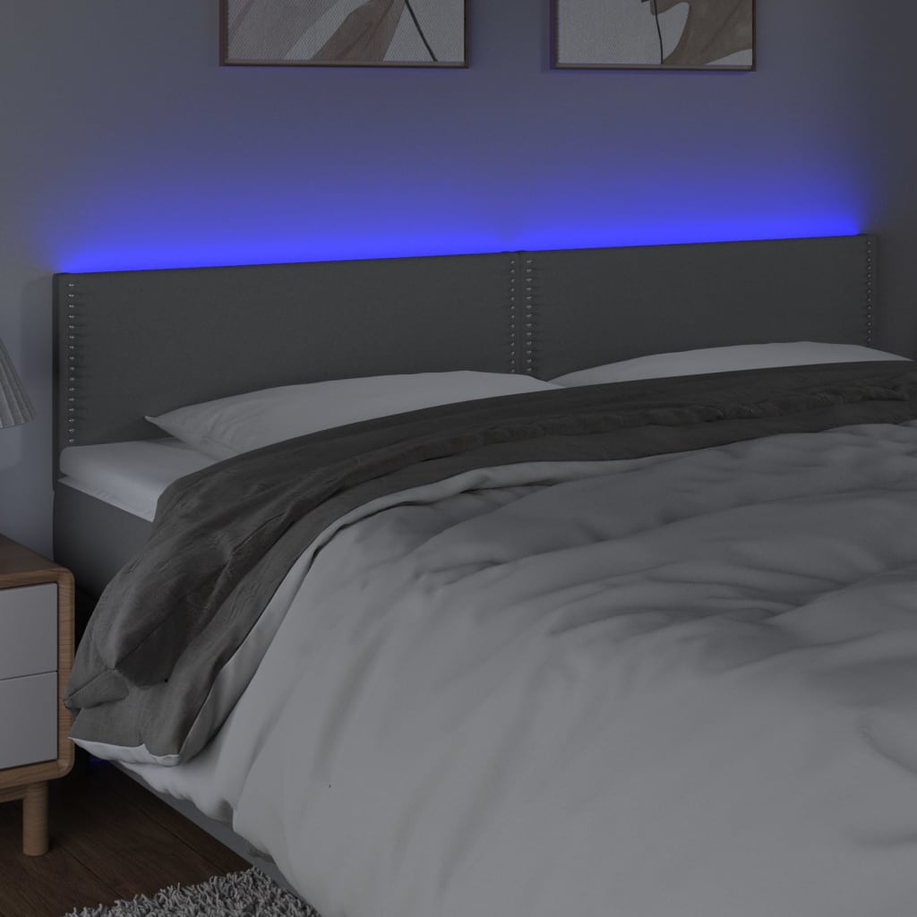 vidaXL Zagłówek do łóżka z LED, jasnoszary, 200x5x78/88 cm, tkanina