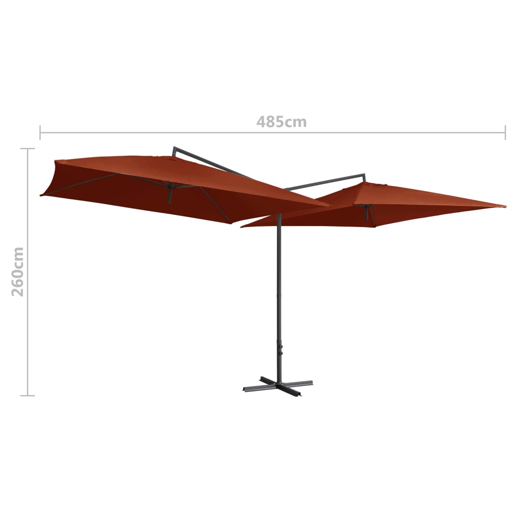 vidaXL Podwójny parasol na stalowym słupku, 250 x 250 cm, terakota