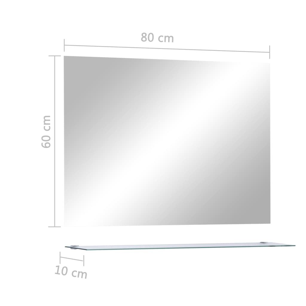 vidaXL Lustro ścienne z półką, 80x60 cm, hartowane szkło