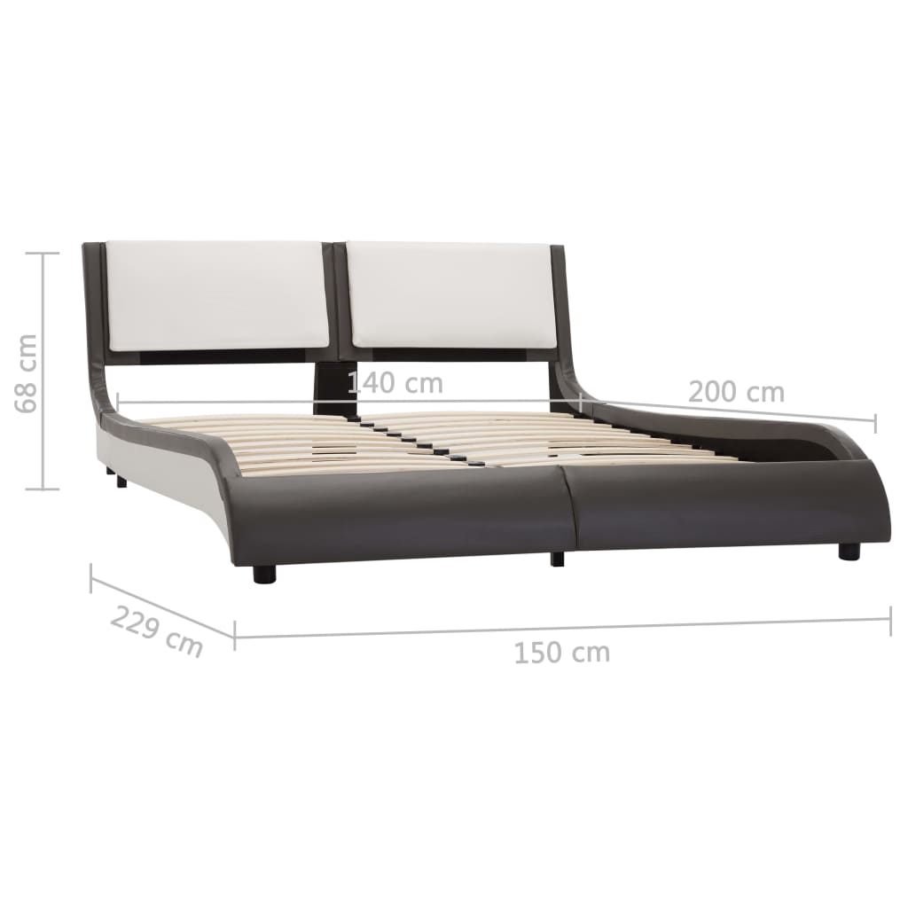 vidaXL Rama łóżka z LED, szaro-biała, sztuczna skóra, 140 x 200 cm
