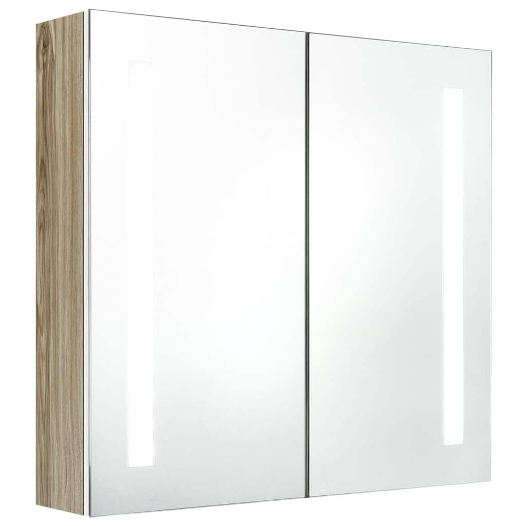 vidaXL Szafka łazienkowa z lustrem i LED, biel i dąb, 62x14x60 cm