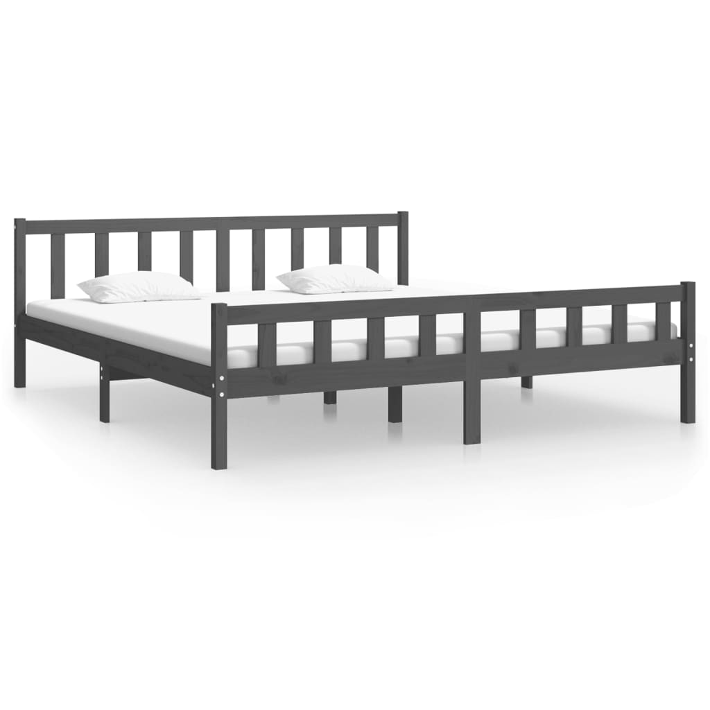 vidaXL Rama łóżka, szara, lite drewno, 180x200 cm