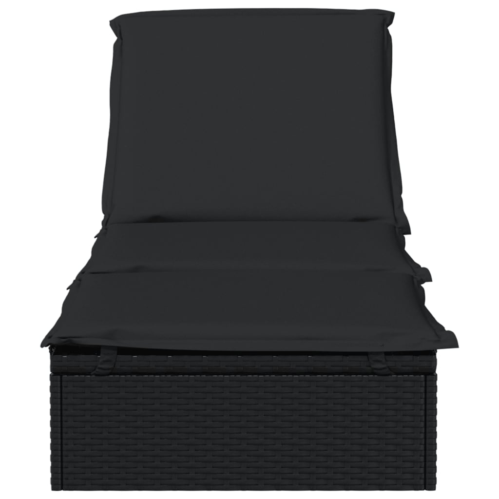 vidaXL Leżak z poduszką, 1 szt., czarny, 201x55x62 cm, polirattan
