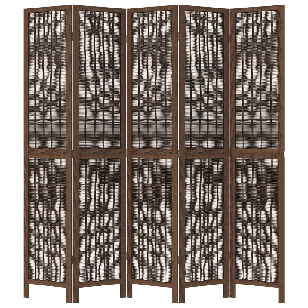 vidaXL Parawan pokojowy, 5-panelowy, ciemny brąz, lite drewno paulowni