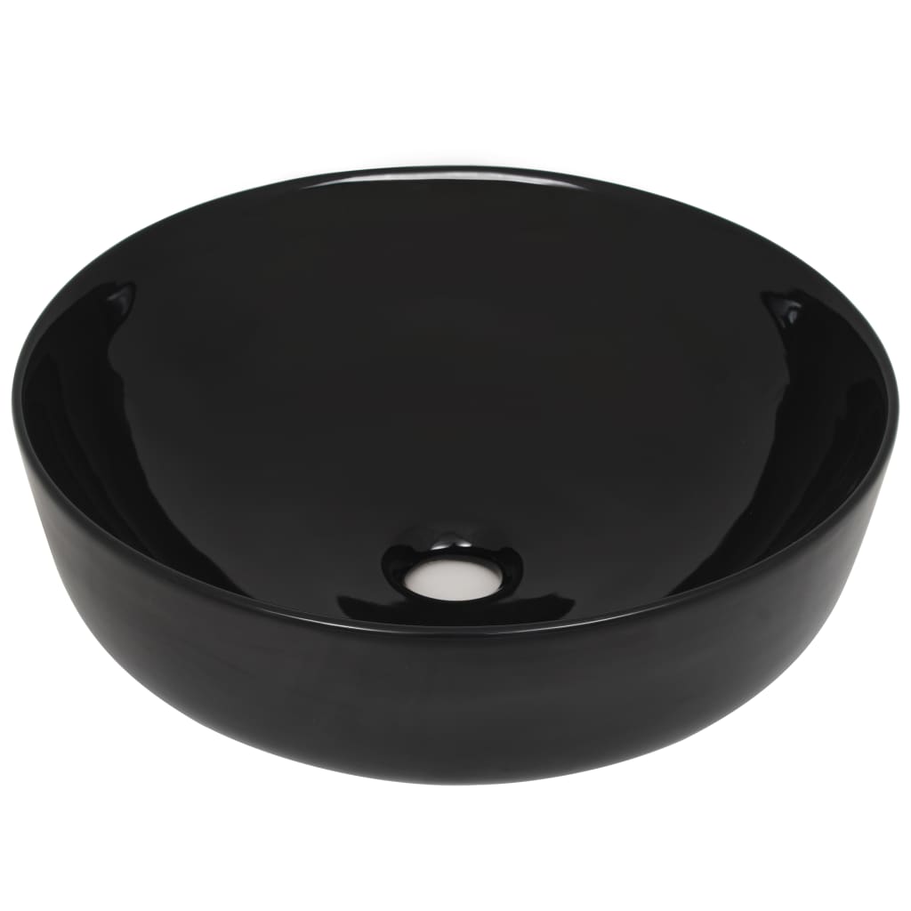 vidaXL Umywalka ceramiczna, okrągła, 41,5 x 13,5 cm, czarna