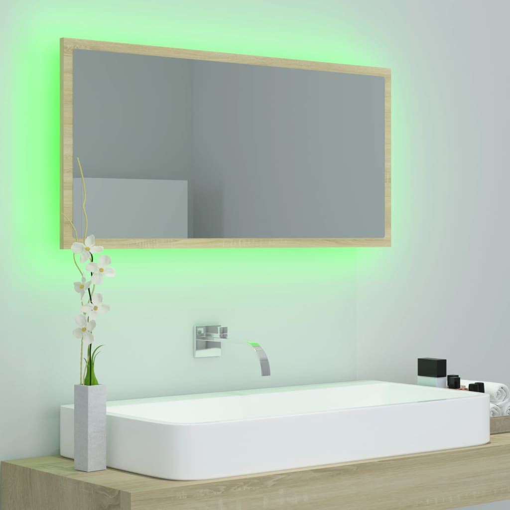 vidaXL Lustro łazienkowe LED, kolor dąb sonoma, 90x8,5x37 cm, akryl