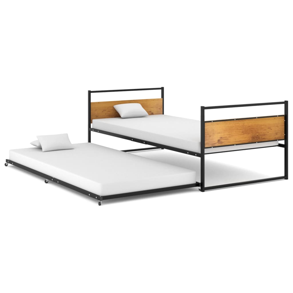 vidaXL Wysuwana rama łóżka, czarna, metalowa, 90x200 cm