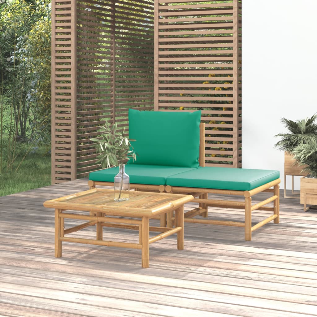 vidaXL 3-cz. zestaw mebli do ogrodu, zielone poduszki, bambusowy