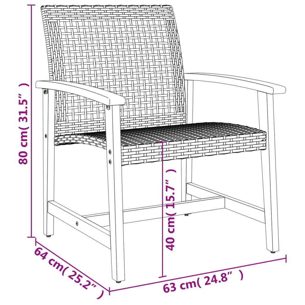 vidaXL Krzesła ogrodowe, 2 szt., szare, polirattan i drewno akacjowe