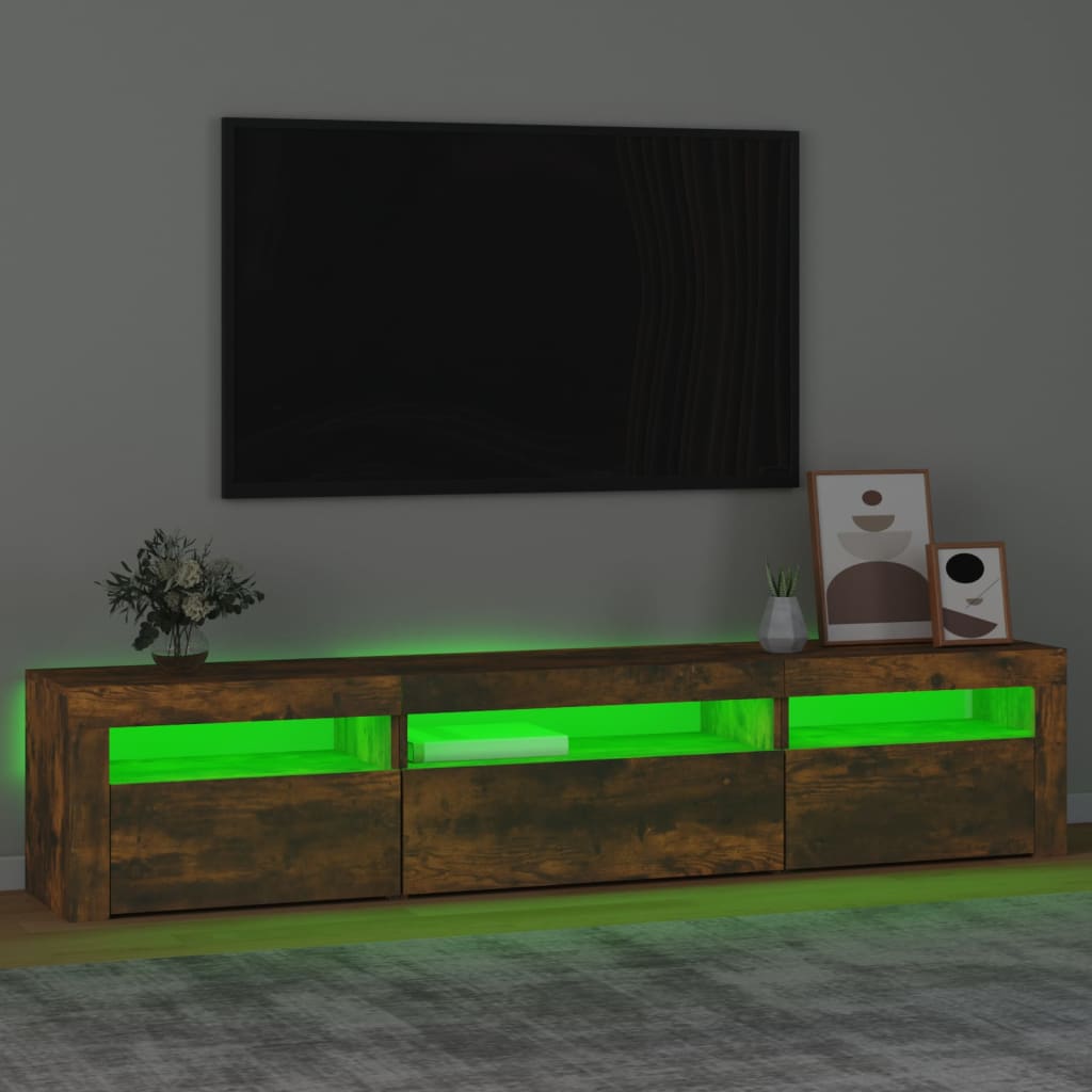 vidaXL Szafka pod TV z oświetleniem LED, przydymiony dąb, 195x35x40 cm