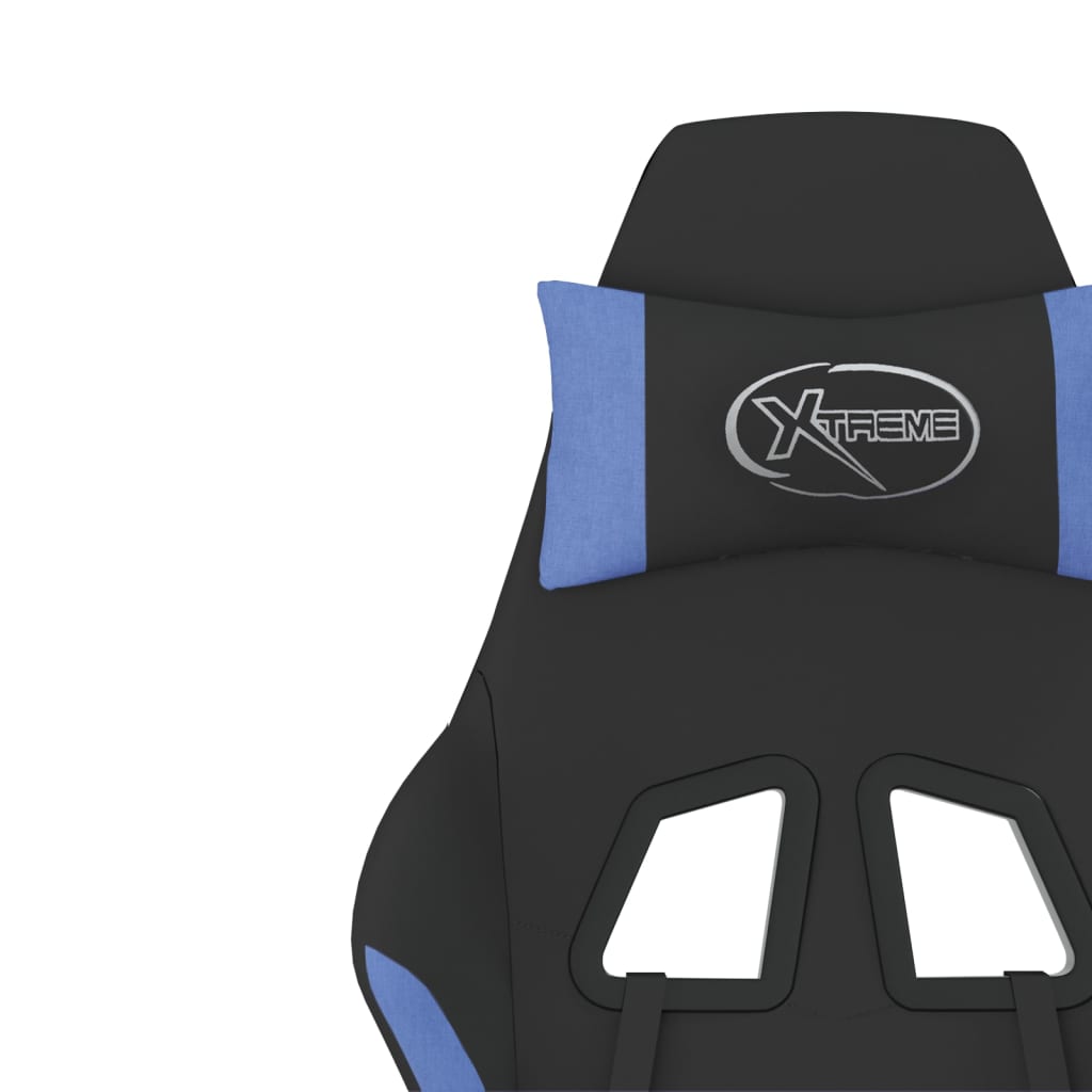 vidaXL Fotel gamingowy z podnóżkiem, czarno-niebieski, tkanina