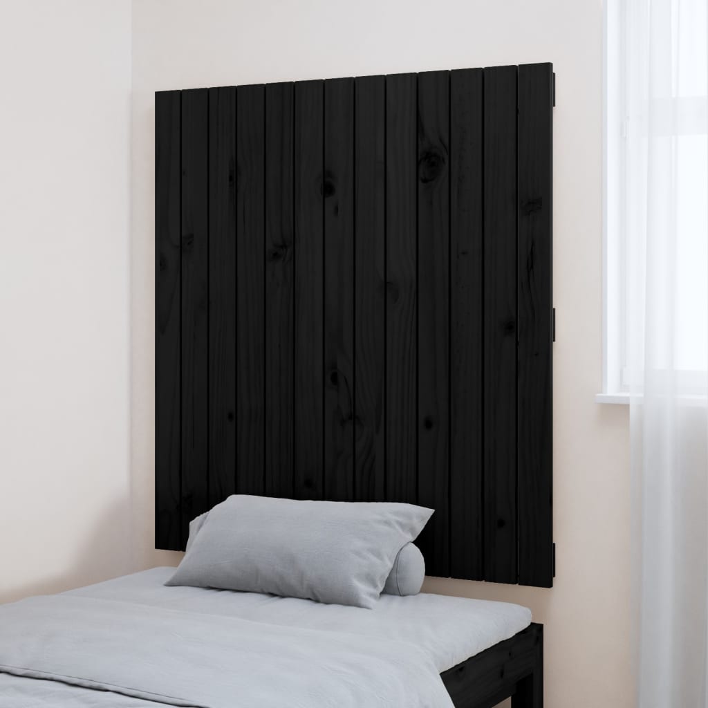 vidaXL Wezgłowie łóżka, czarne, 82,5x3x90 cm, lite drewno sosnowe