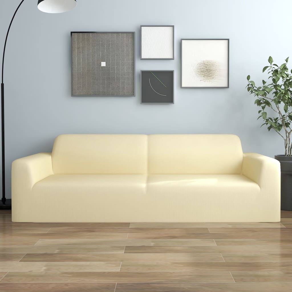 vidaXL Elastyczny pokrowiec na sofę 3-osobową, kremowy, dżersejowy