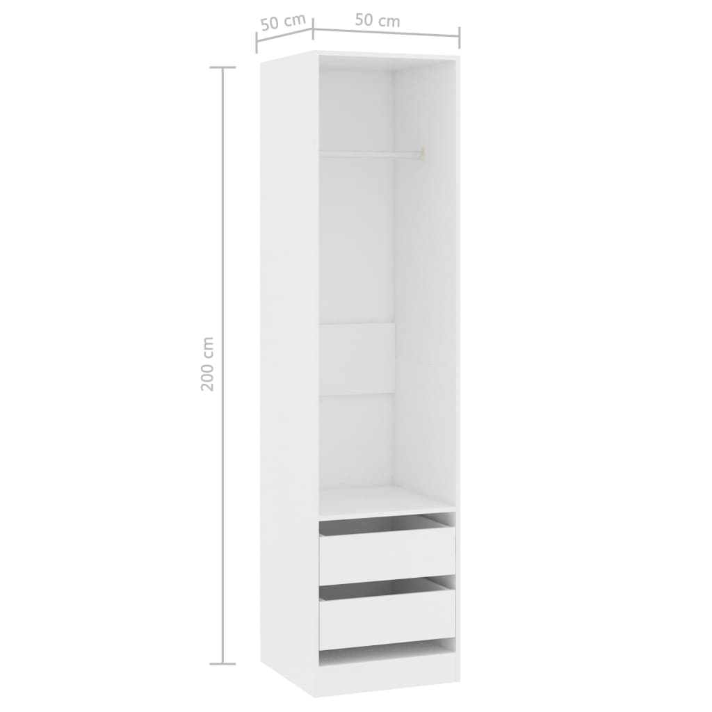 vidaXL Szafa z szufladami, biała 50x50x200 cm, materiał drewnopochodny