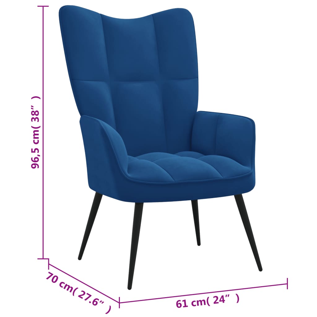 vidaXL Fotel z podnóżkiem, niebieski, obity aksamitem