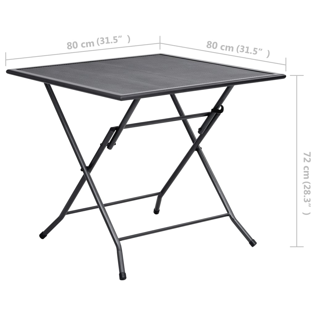 vidaXL Składany stolik z siatką, 80x80x72 cm, stalowy, antracytowy