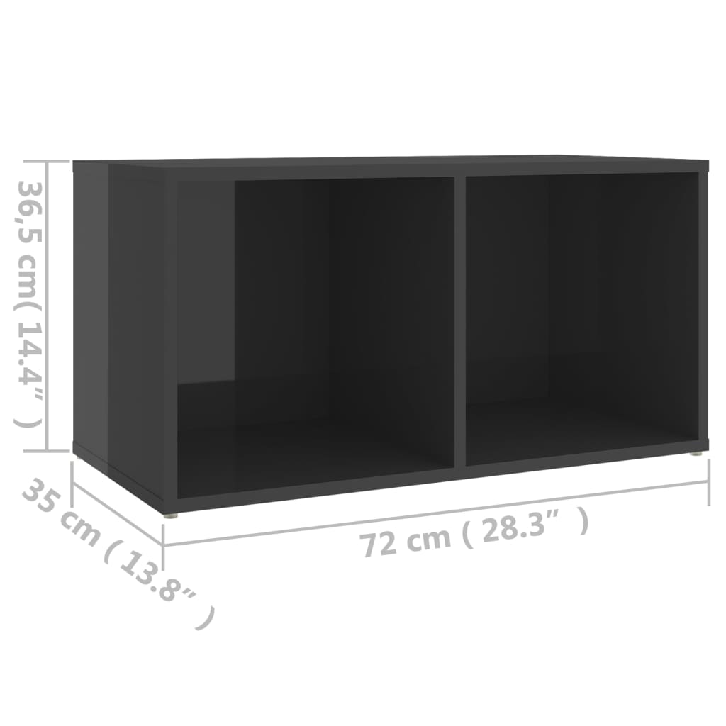vidaXL Szafka pod TV, wysoki połysk, szara, 72x35x36,5 cm, płyta