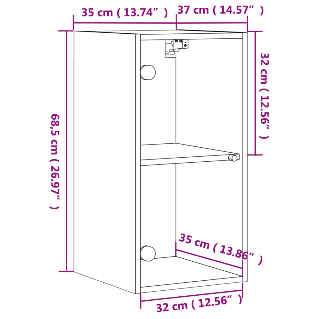 vidaXL Szafka wisząca, szklane drzwi, brązowy dąb, 35x37x68,5 cm