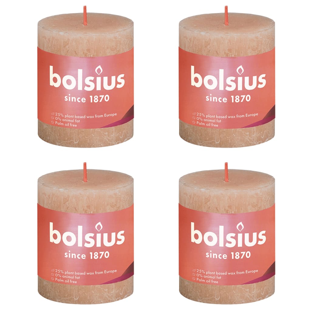 Bolsius Rustykalne świece pieńkowe Shine, 4 szt., 80x68 mm, różowe