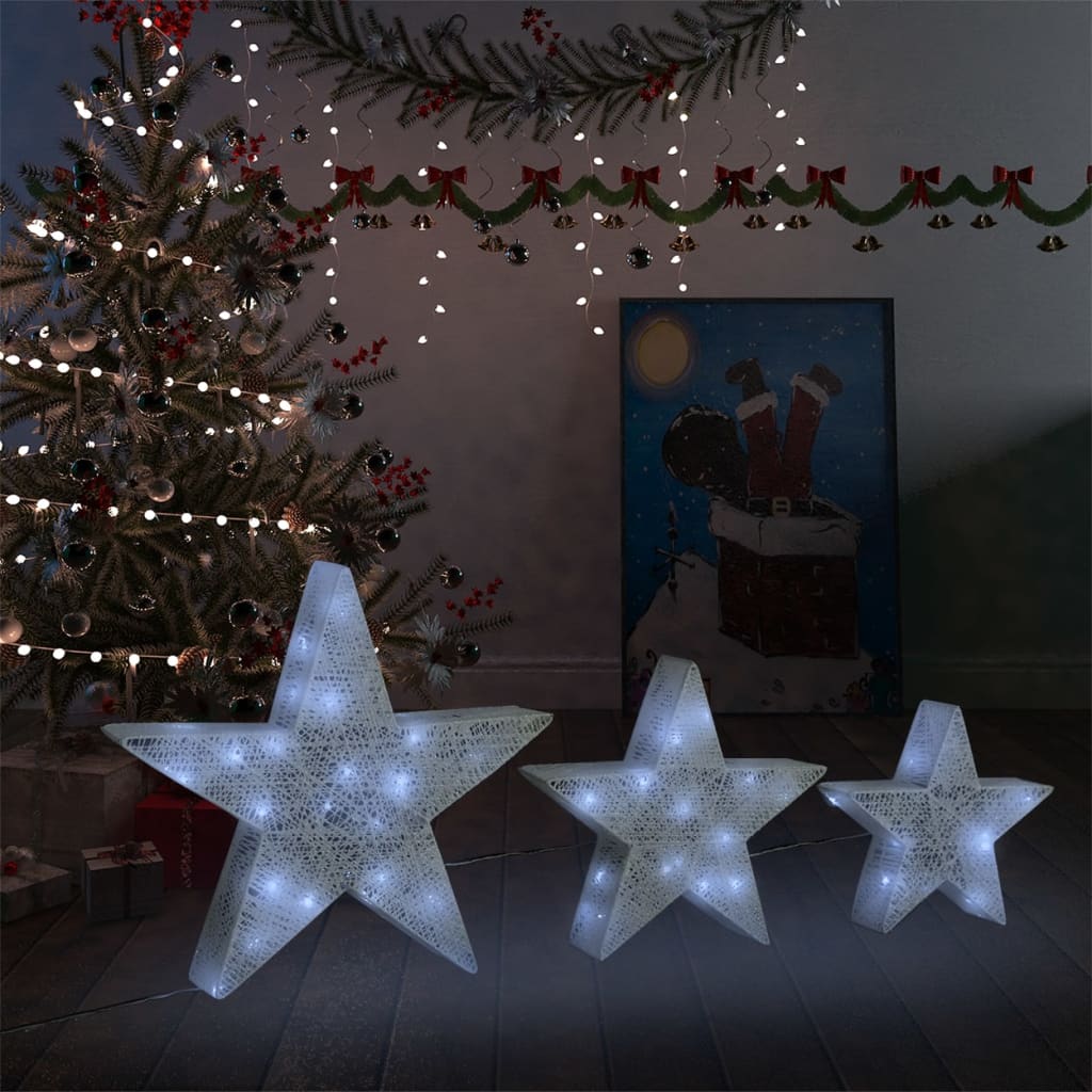 vidaXL Dekoracja świąteczna: 3 gwiazdy, biała siatka z LED