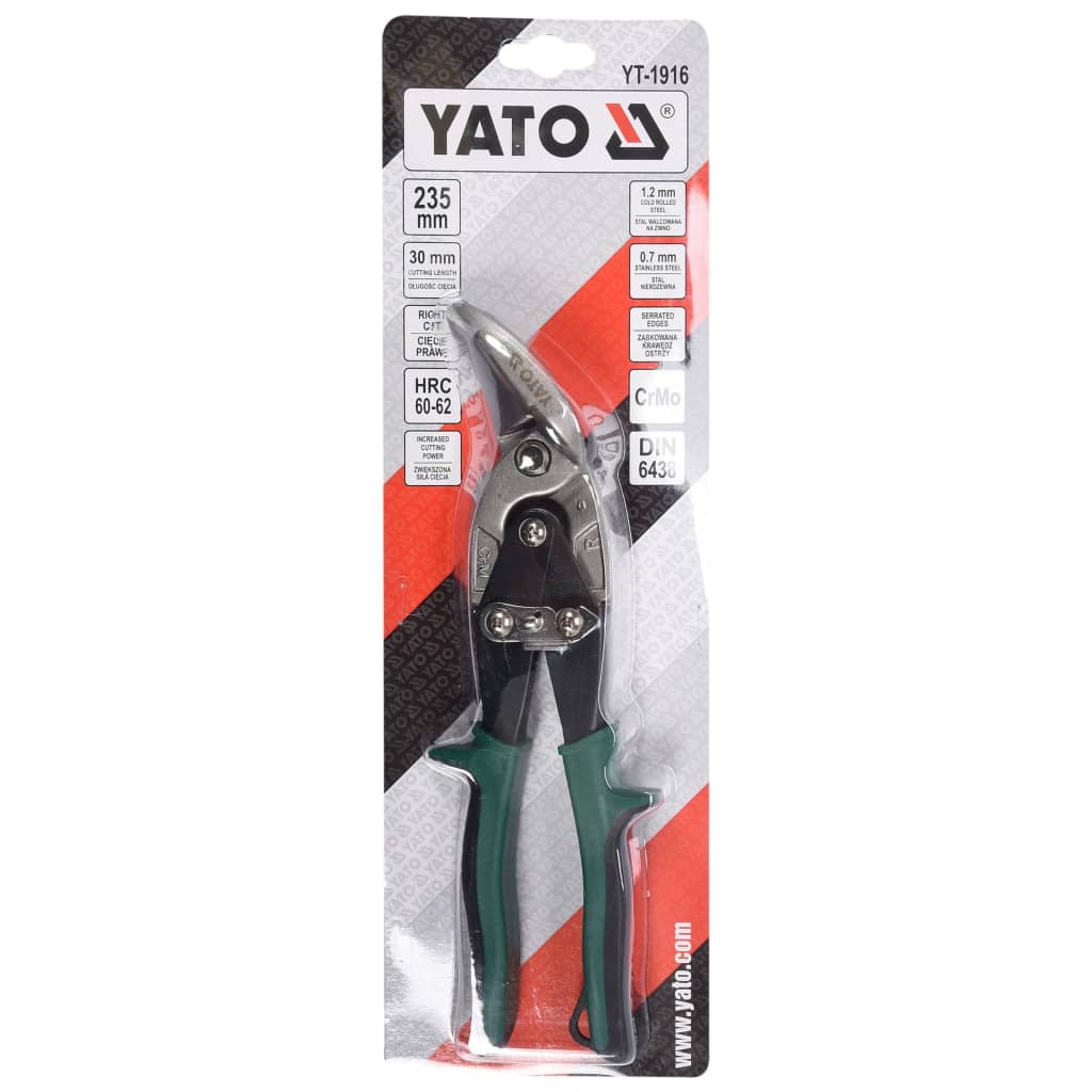 YATO Nożyce do blachy, prawe, 235 mm, zielone