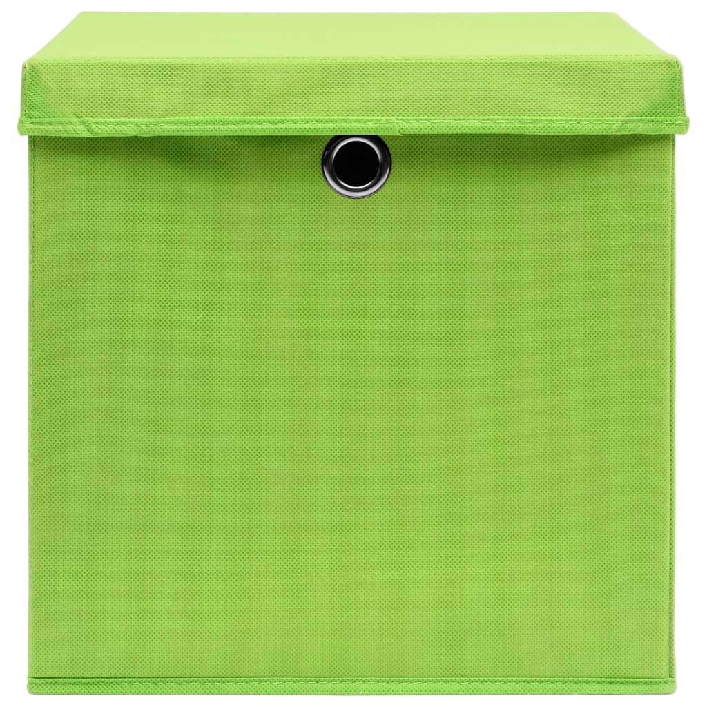 vidaXL Pudełka z pokrywami, 4 szt., zielone, 32x32x32 cm, tkanina