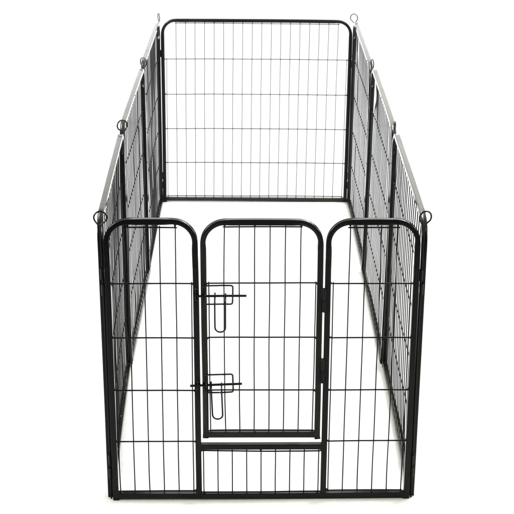 vidaXL Kojec dla psów, 8 paneli, stalowy, czarny, 80 x 80 cm