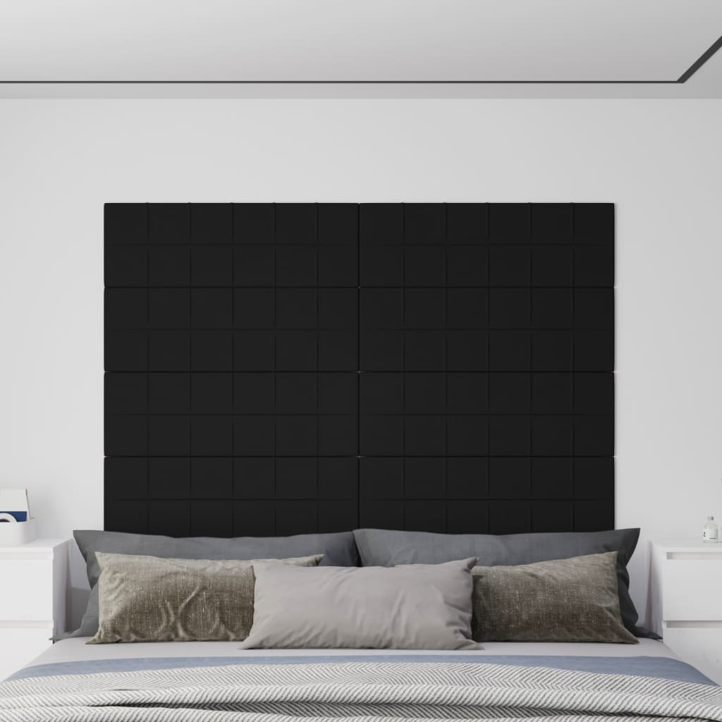 vidaXL Panele ścienne, 12 szt., czarne, 90x30 cm, tkanina, 3,24 m²