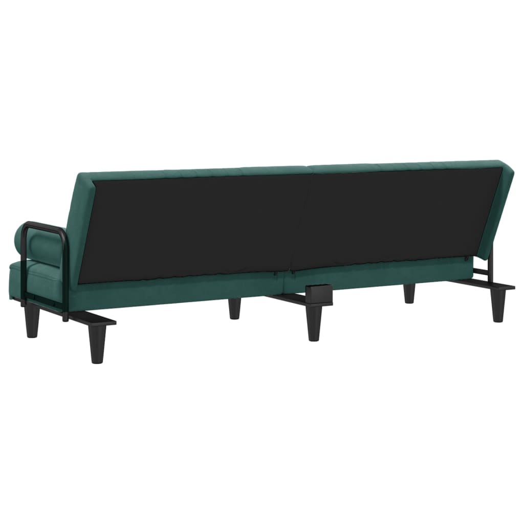 vidaXL Rozkładana kanapa z podłokietnikami, ciemnozielona, aksamitna