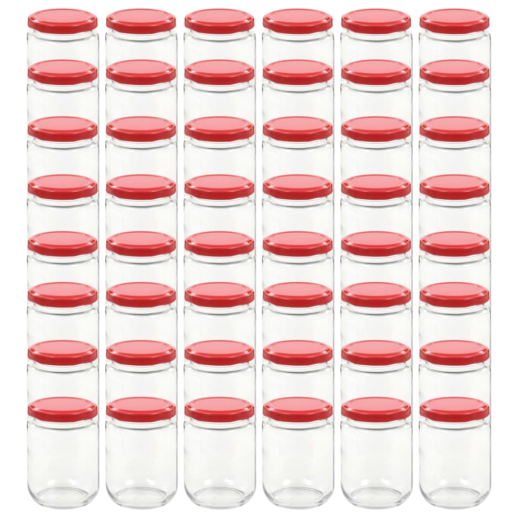 vidaXL Szklane słoiki na dżem, czerwone pokrywki, 48 szt., 230 ml