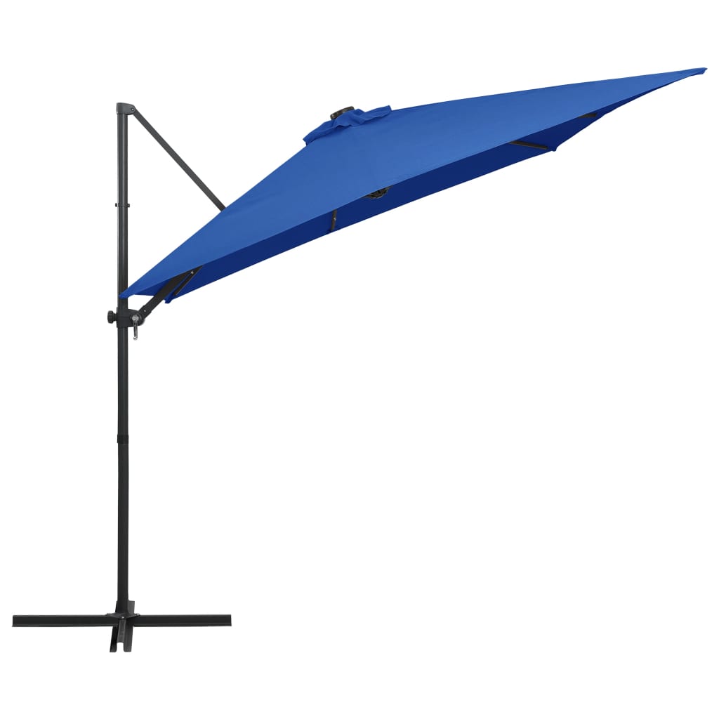 vidaXL Parasol wiszący z LED i stalowym słupkiem, 250x250 cm, lazurowy