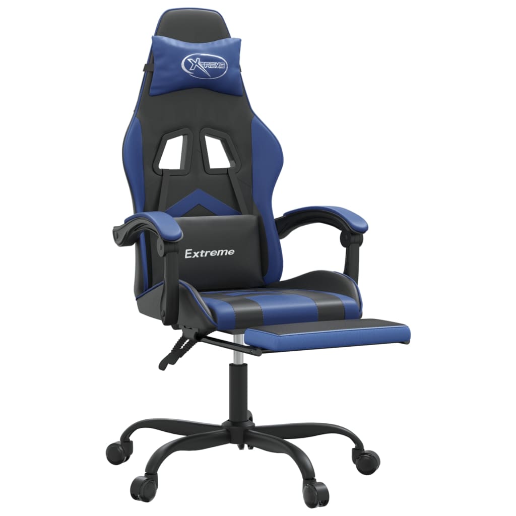vidaXL Obrotowy fotel gamingowy z podnóżkiem, czarno-niebieski