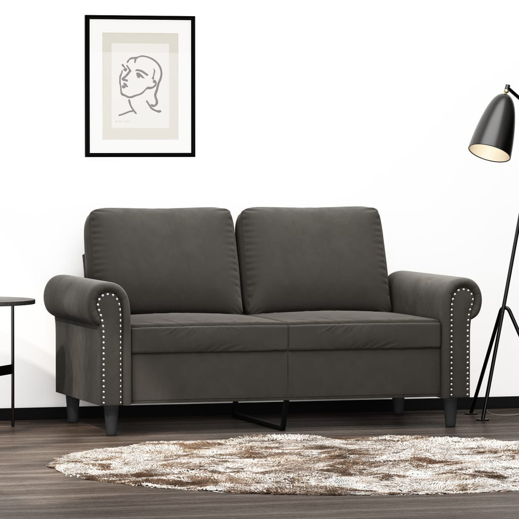 vidaXL Sofa 2-osobowa, ciemnoszary, 120 cm, tapicerowana aksamitem