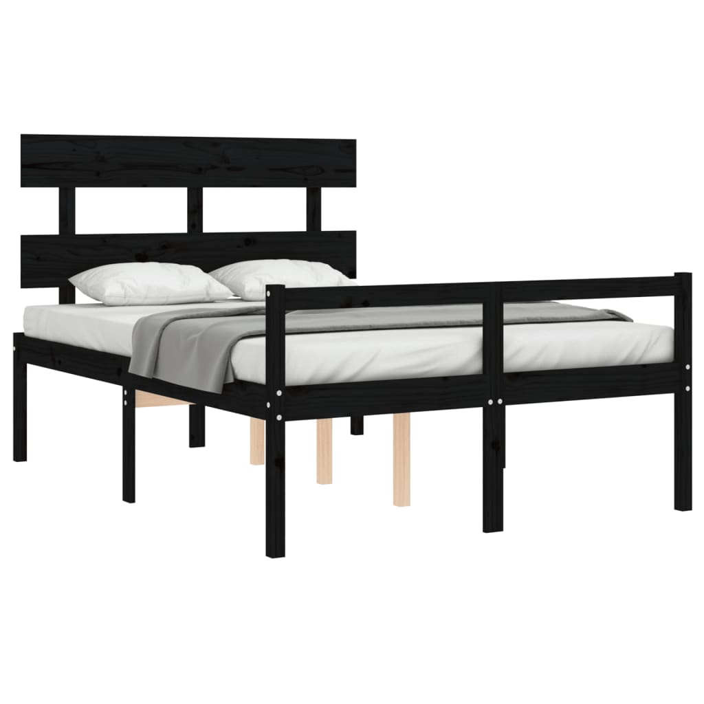 vidaXL Rama łóżka z wezgłowiem, czarna, 4FT, mała podwójna lite drewno