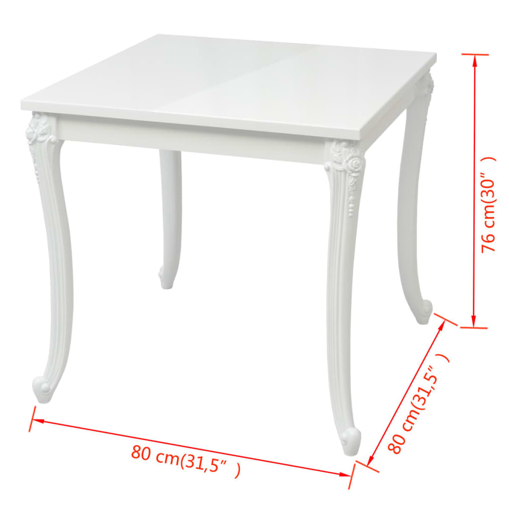 vidaXL Stół do jadalni, biały, wysoki połysk, 80x80x76
