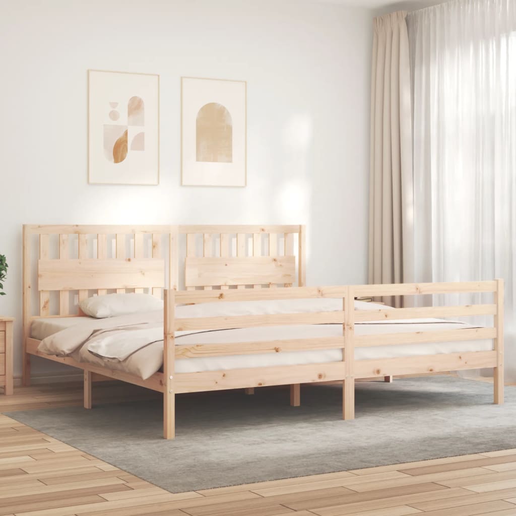vidaXL Rama łóżka z wezgłowiem, 200x200 cm, lite drewno