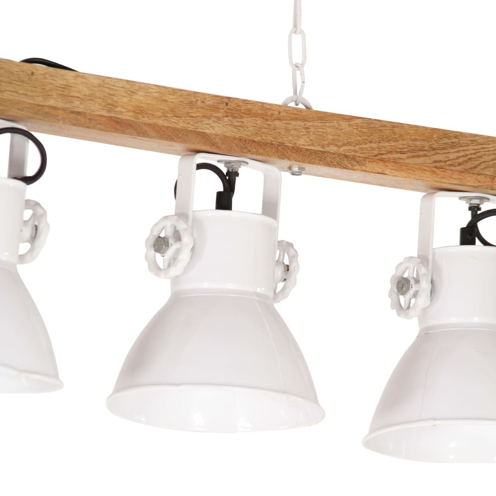 vidaXL Industrialna lampa sufitowa, biała, E27, drewno mango