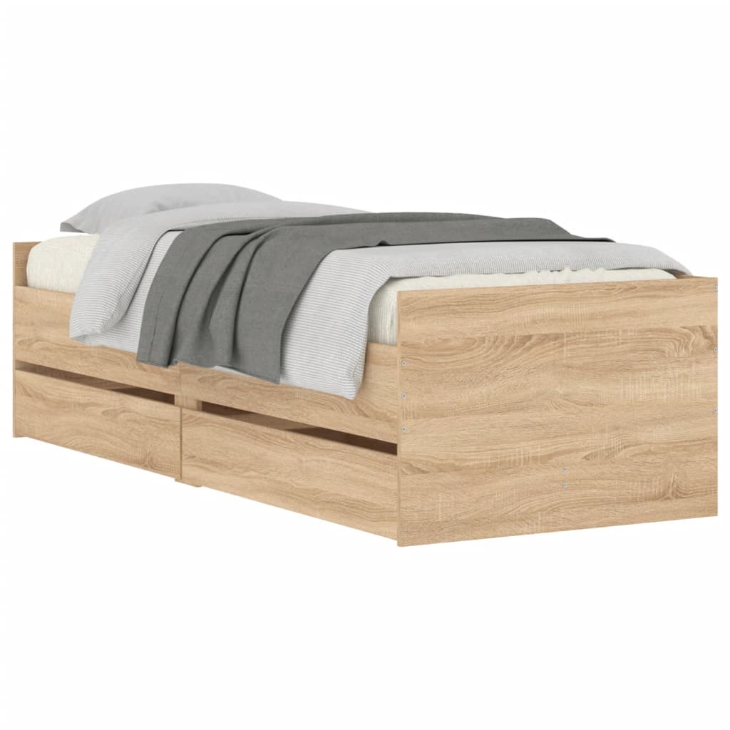 vidaXL Rama łóżka z szufladami, dąb sonoma, 75x190 cm