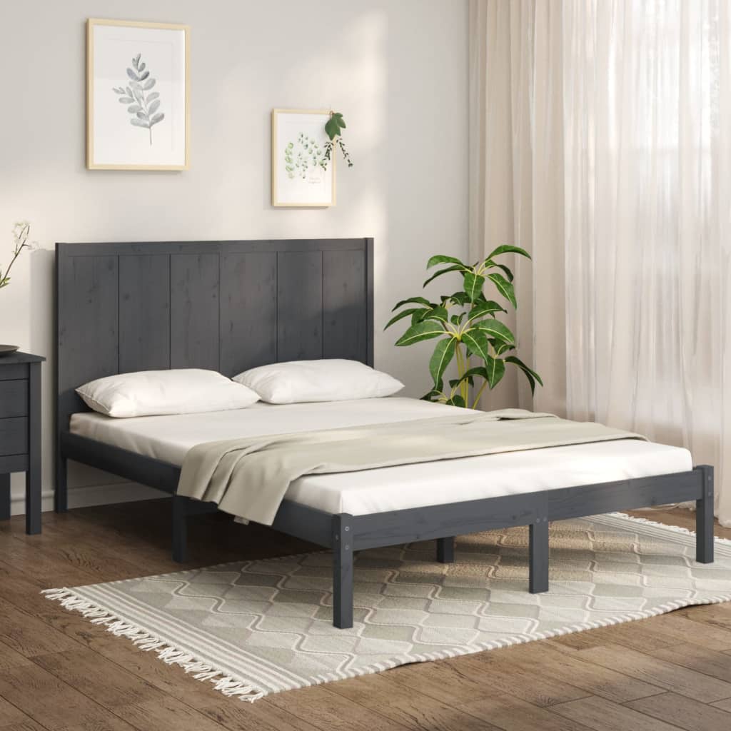 vidaXL Rama łóżka, szara, lite drewno sosnowe, 120x190 cm, podwójna