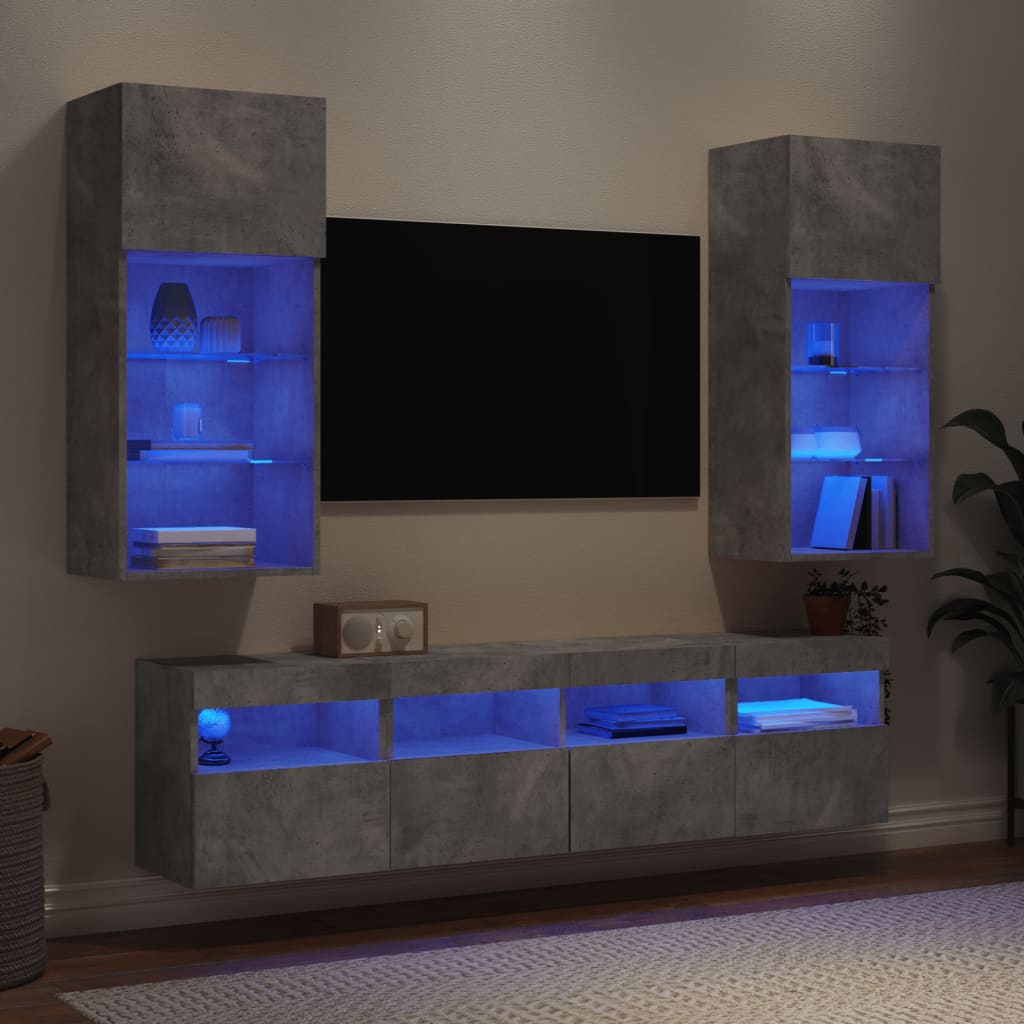 vidaXL 5-częściowy zestaw mebli TV z LED, szarość betonu