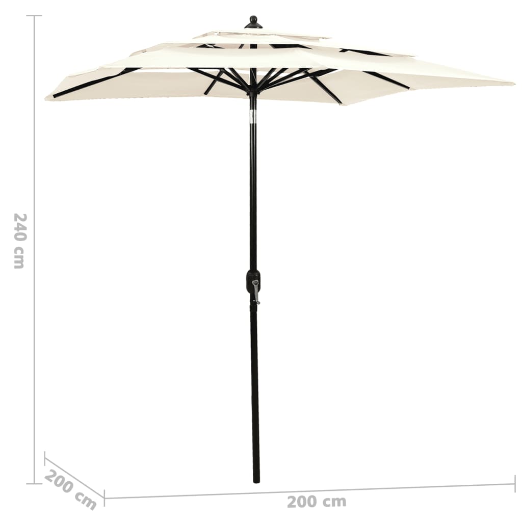 vidaXL 3-poziomowy parasol na aluminiowym słupku, piaskowy, 2x2 m