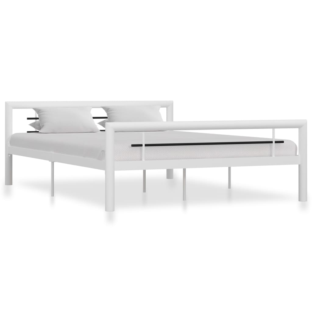 vidaXL Rama łóżka, biało-czarna, metalowa, 160 x 200 cm