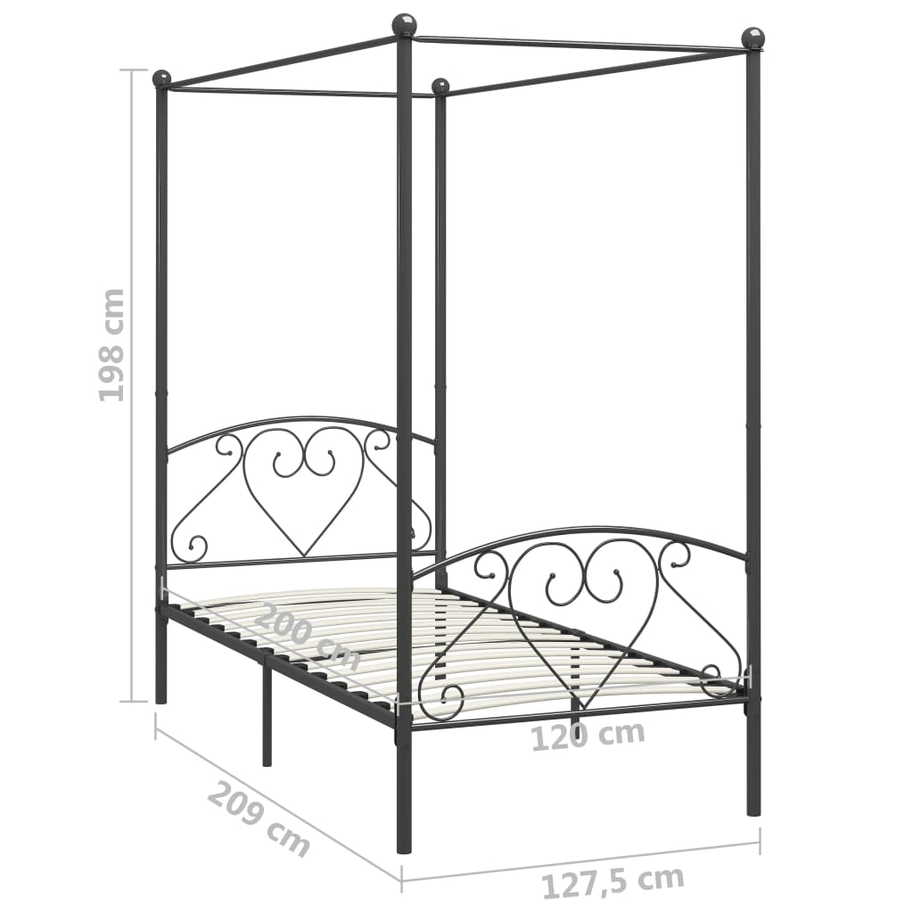 vidaXL Rama łóżka z baldachimem, szara, metalowa, 120 x 200 cm