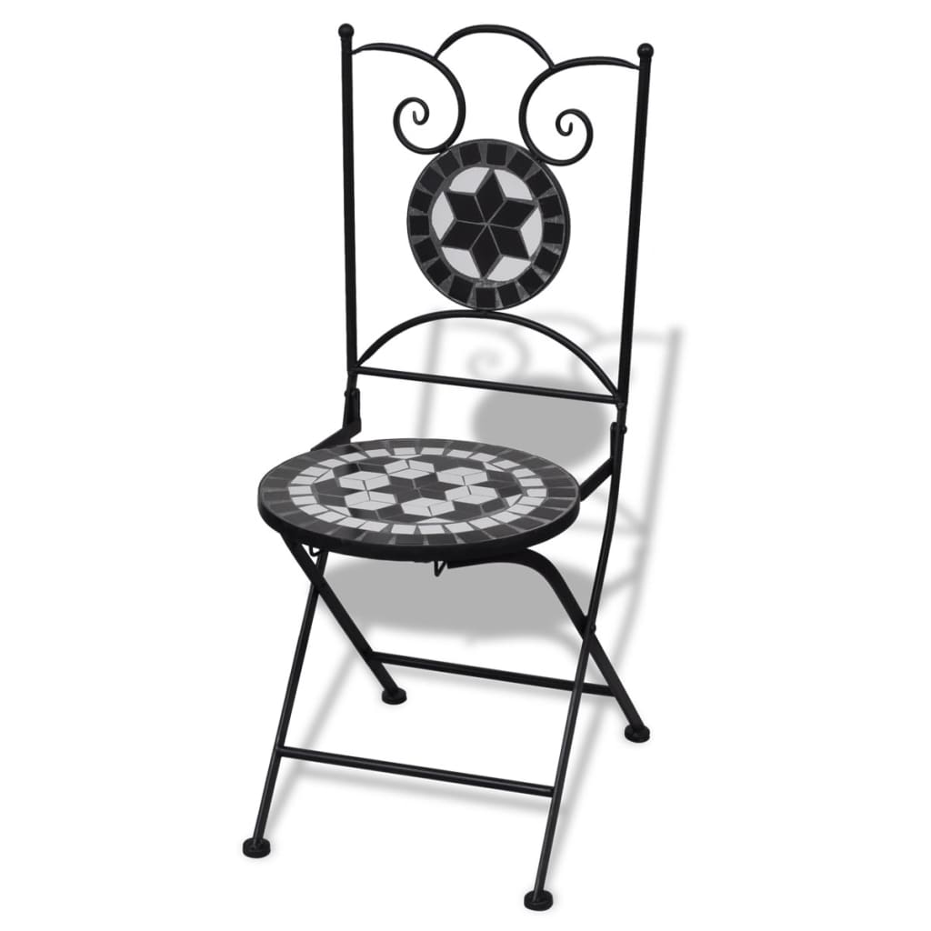 vidaXL Składane krzesła bistro, 2 szt., ceramiczne, czarno-białe
