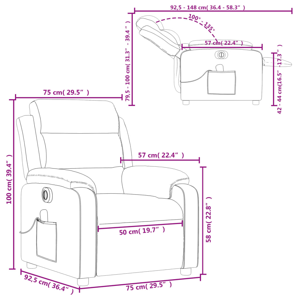 vidaXL Rozkładany fotel masujący, elektryczny, ciemnoszary, aksamit