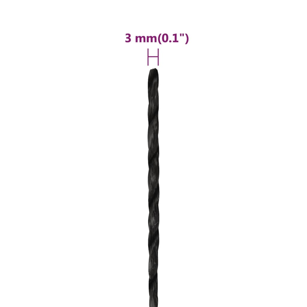 vidaXL Linka robocza, czarna, 3 mm, 50 m, polipropylen