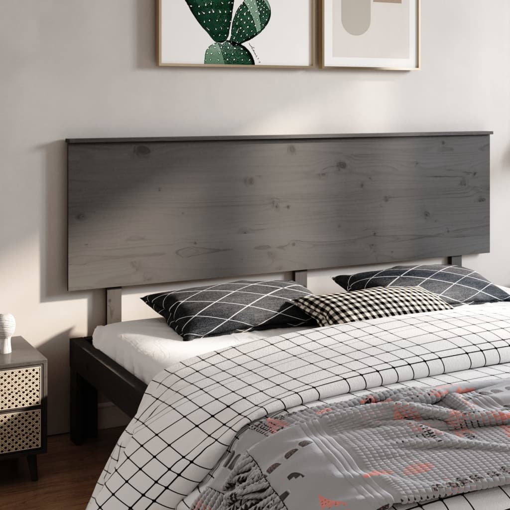 vidaXL Wezgłowie łóżka, szare, 204x6x82,5 cm, lite drewno sosnowe