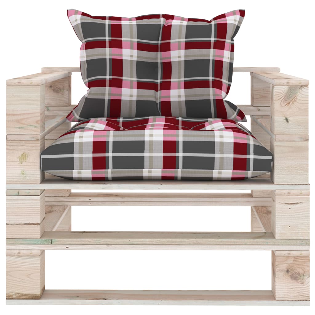 vidaXL Sofa ogrodowa z palet, z poduszkami w czerwoną kratę, sosna