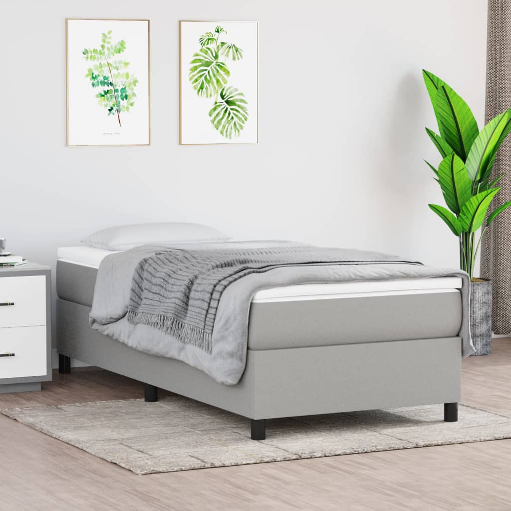 vidaXL Rama łóżka, jasnoszara, 90 x 200 cm, tapicerowana tkaniną
